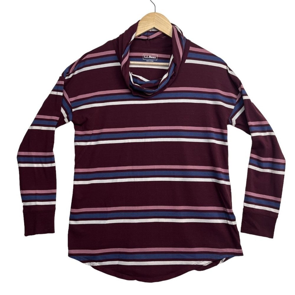 LL Beans Womens soft stretch Supima Cowlneck long‎ sleeve shirt size XS-PET